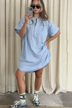 By bar Jurken*amber pin stripe dress | indi grey