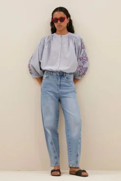 By bar Blouses*becky pinstripe blouse | indi grey