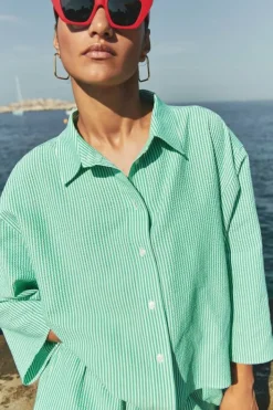 By bar Blouses*bernie blouse | green seer stripe