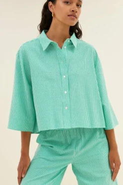 By bar Blouses*bernie blouse | green seer stripe
