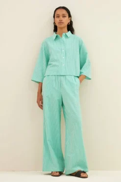 By bar Blouses*bernie blouse | green seer stripe