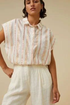 By bar Blouses*bieke gloss stripe blouse | pastel gloss stripe
