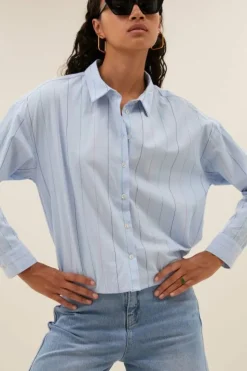 By bar Blouses*elvie stripe chambray blouse | light blue stripe