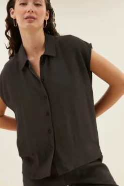 By bar Blouses*kiek viscose top | cafe noir
