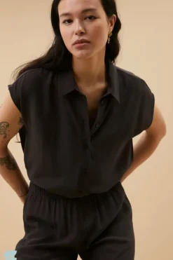 By bar Blouses*kiek viscose top | cafe noir