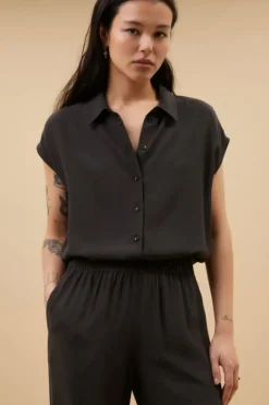 By bar Blouses*kiek viscose top | cafe noir