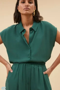 By bar Blouses*kiek viscose top | deep green