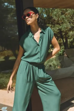 By bar Blouses*kiek viscose top | deep green