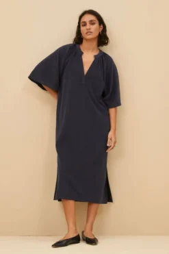 By bar Jurken*louisa slub dress | midnight