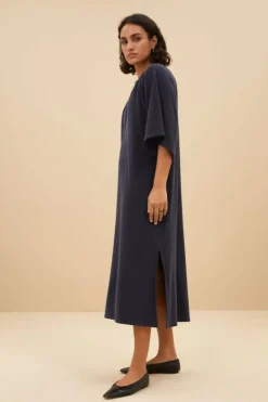 By bar Jurken*louisa slub dress | midnight