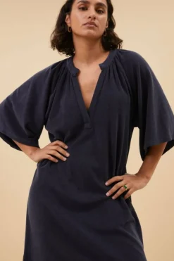 By bar Jurken*louisa slub dress | midnight