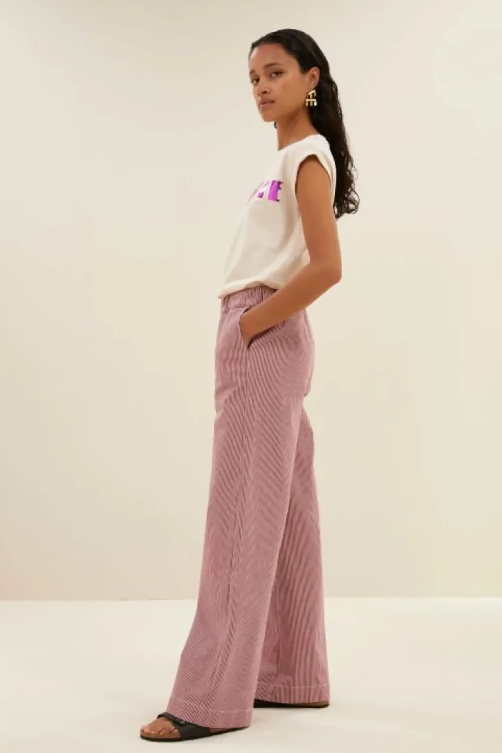 By bar Broeken*neal stripe pants | cherry milky stripe