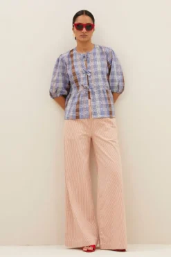 By bar Broeken*neal stripe pants | pink milky stripe