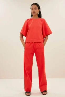 By bar Blouses*olivia twill blouse | poppy red