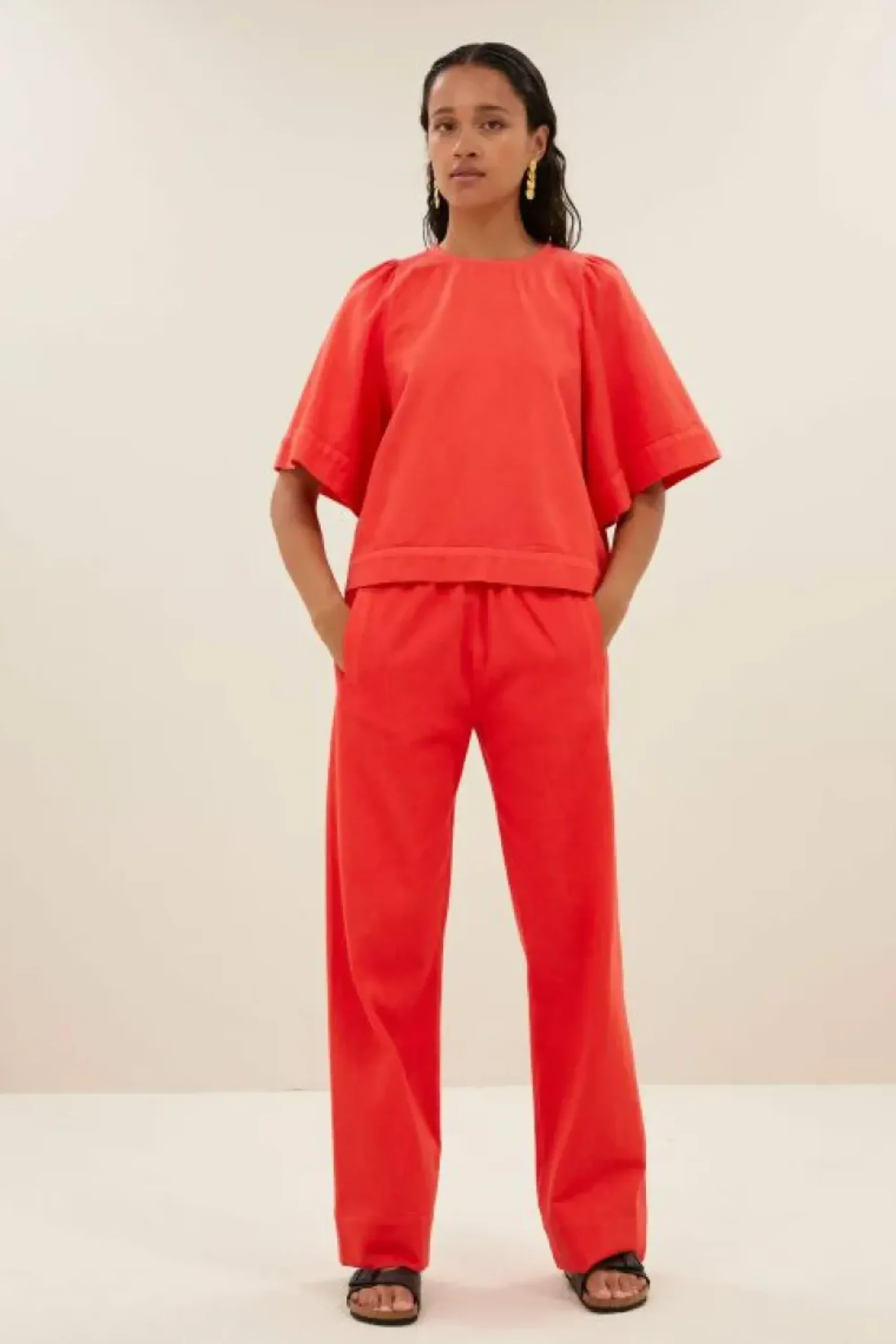 By bar Blouses*olivia twill blouse | poppy red