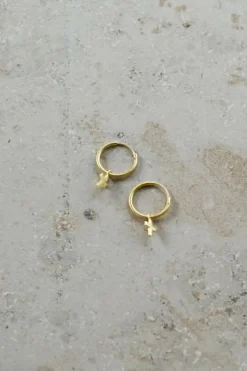 By bar Oorbellen*PD cross round earring | gold