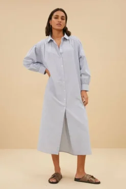 By bar Jurken*pin stripe shirt dress | indi grey