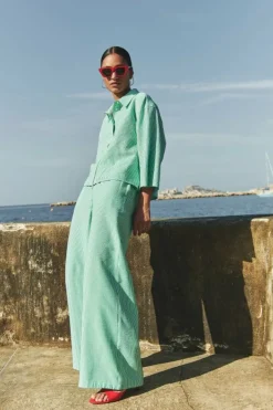 By bar Broeken*randy green stripe pants | green seer stripe