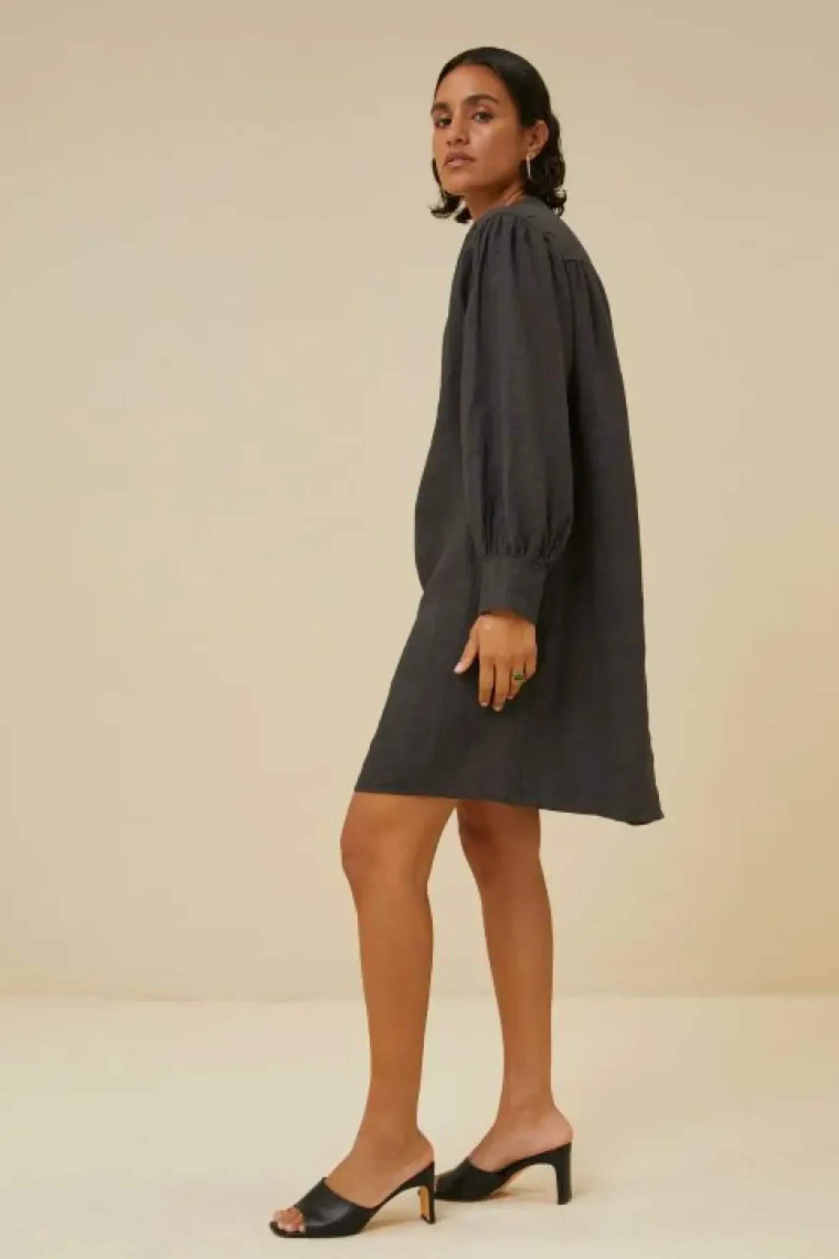 By bar Jurken*resa linen dress | jet black