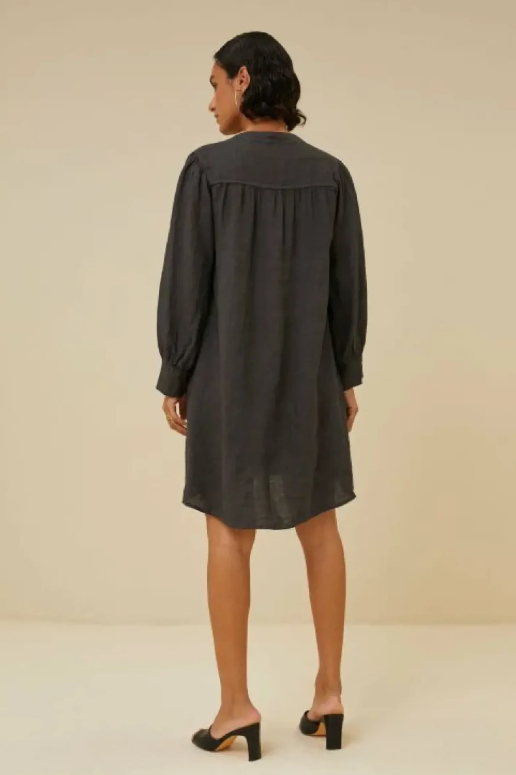 By bar Jurken*resa linen dress | jet black