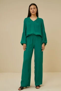 By bar Broeken*robyn satin stripe pant | evergreen