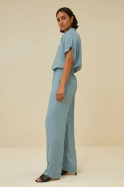 By bar Broeken*robyn satin stripe pant | ocean