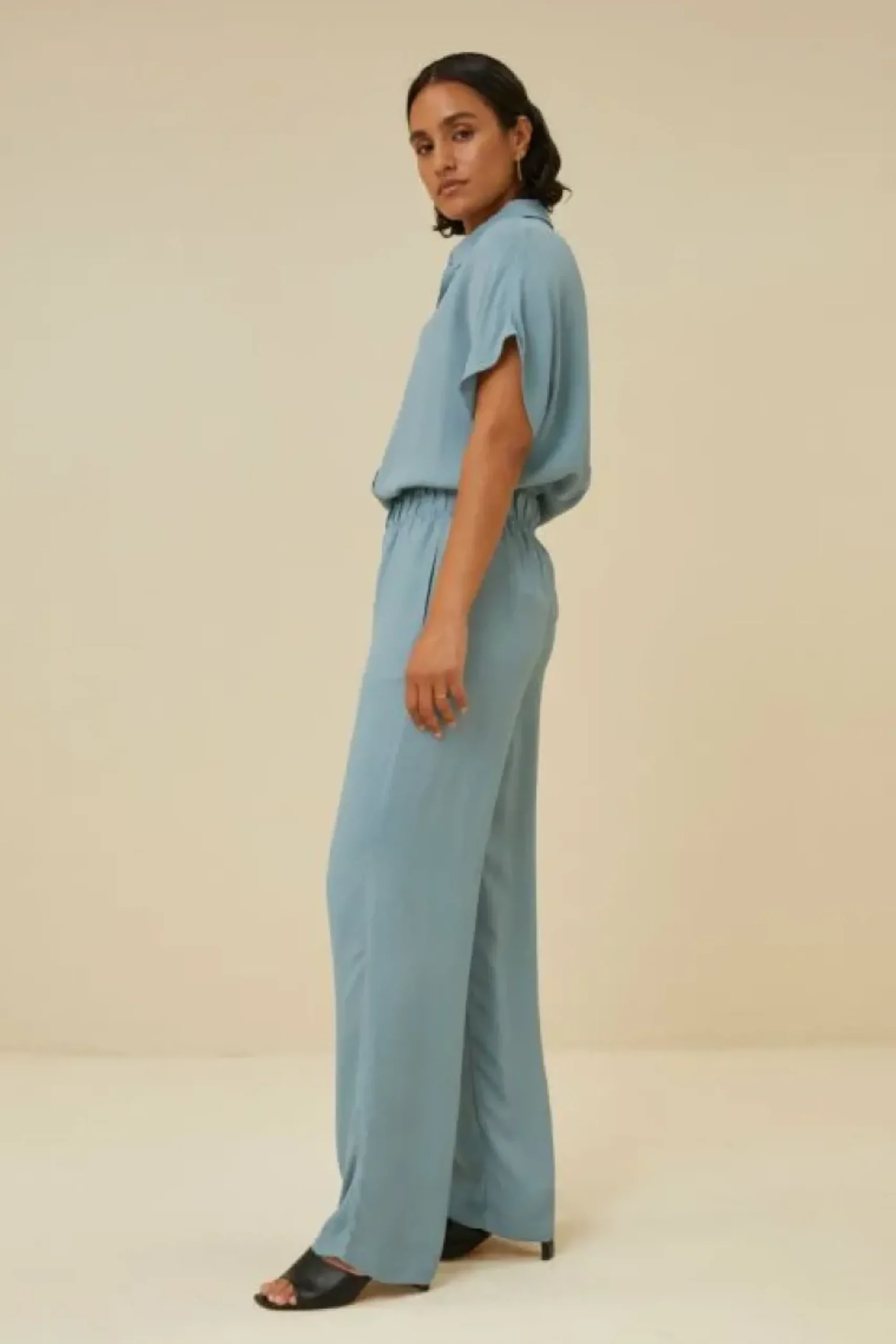 By bar Broeken*robyn satin stripe pant | ocean
