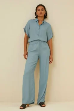 By bar Broeken*robyn satin stripe pant | ocean