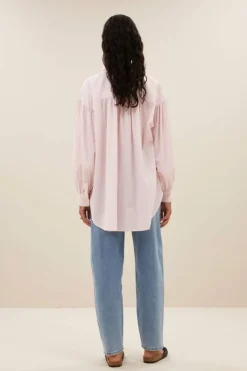 By bar Blouses*sarah pink pinstripe blouse | pink pin stripe