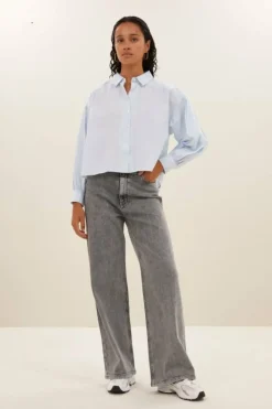 By bar Blouses*sarah short chambray blouse | light blue