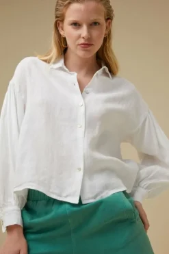 By bar Blouses*sarah short linen blouse | bright white