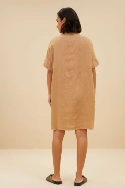 By bar Jurken*tais linen dress | caramello