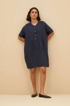 By bar Jurken*tais linen dress | midnight
