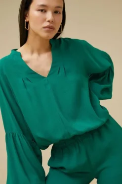 By bar Blouses*vienna satin stripe blouse | evergreen