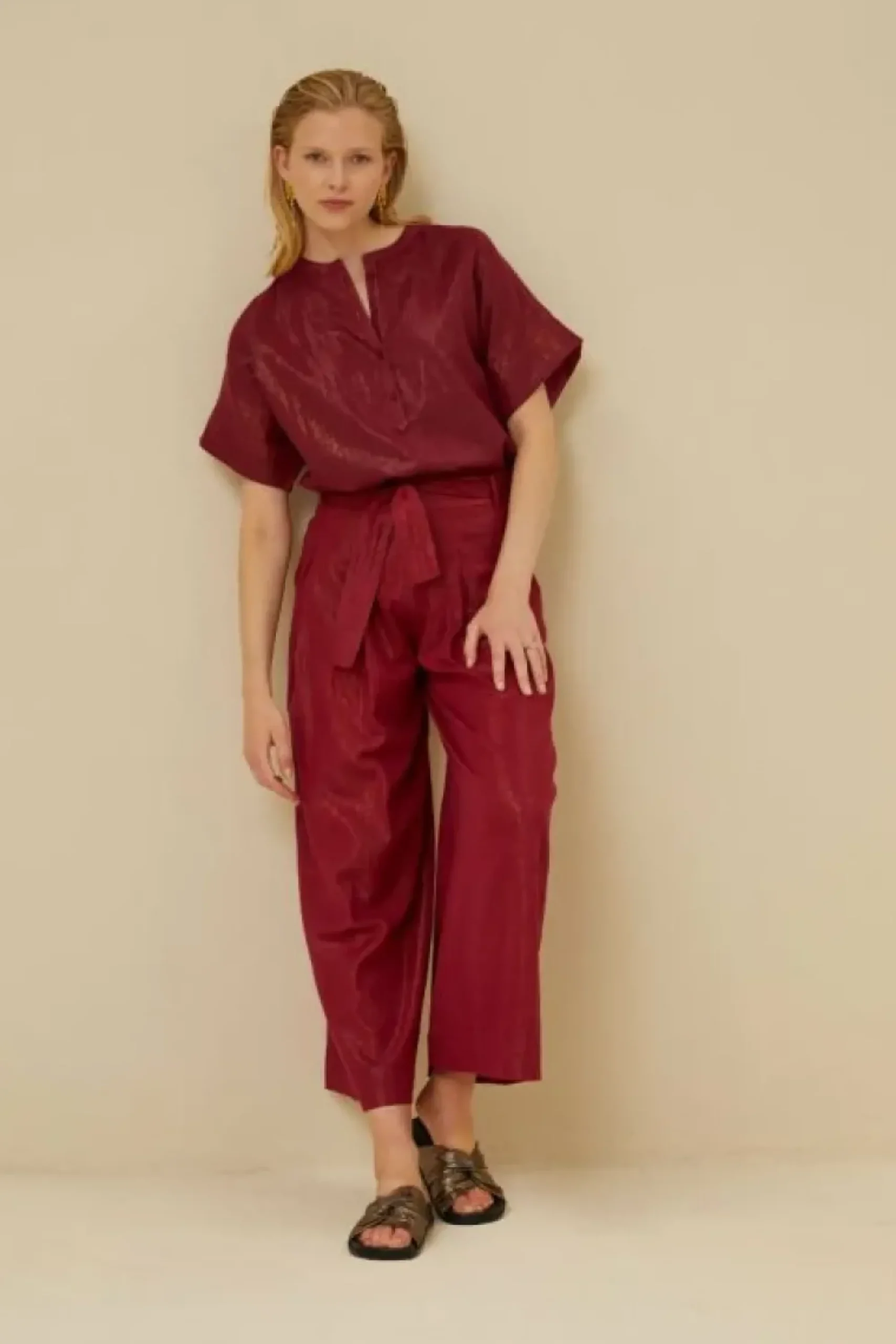 By bar Broeken*wanda metallic pant | grenache