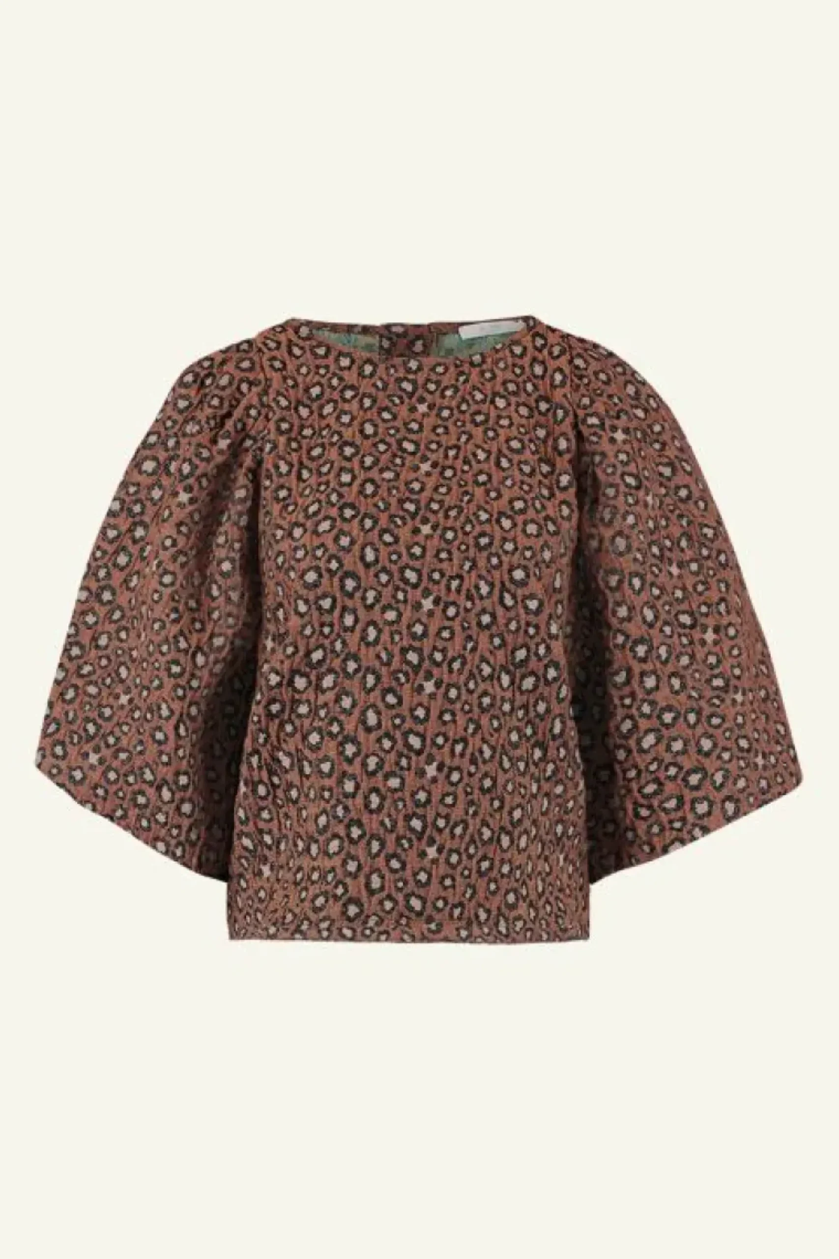 By bar Blouses*zasu jacquard blouse | brown panter print
